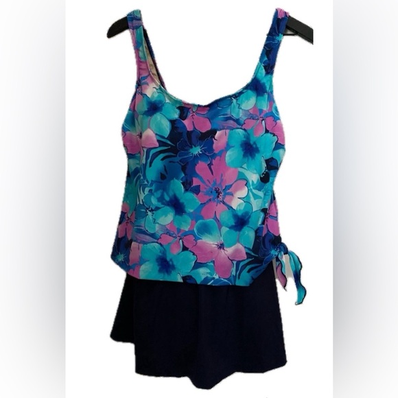 Maxine of Holliwood Women’s One Piece Skirted Swimsuit Blue/Pink Size 12. - Picture 3 of 16